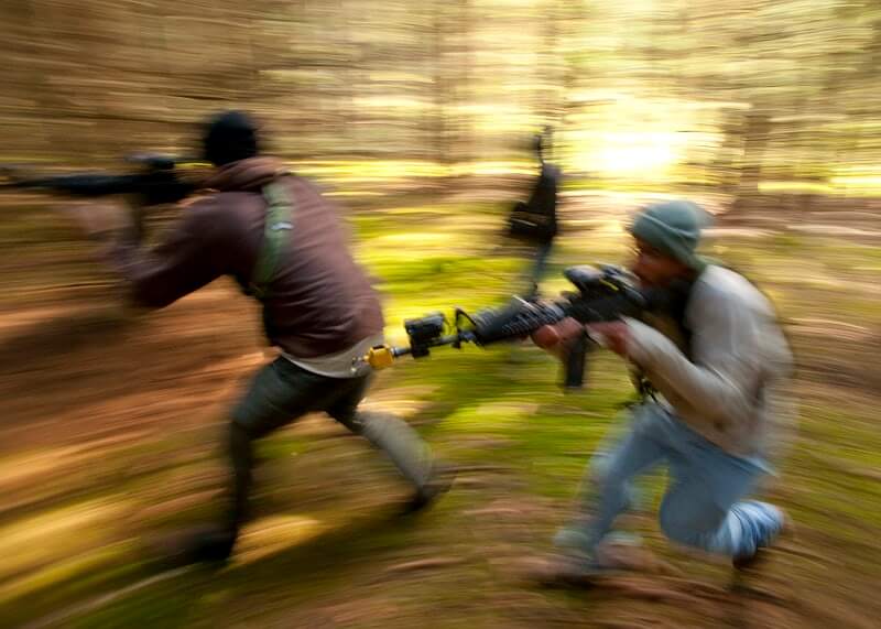 team playing paintball